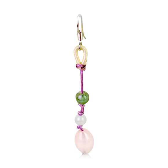 Engaging Oblong Rose Quartz Gemstone Earrings - Picture 1 of 3